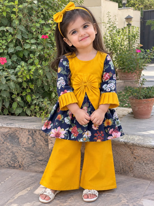 Full Bazoo Frock with Band & Yellow Palazo