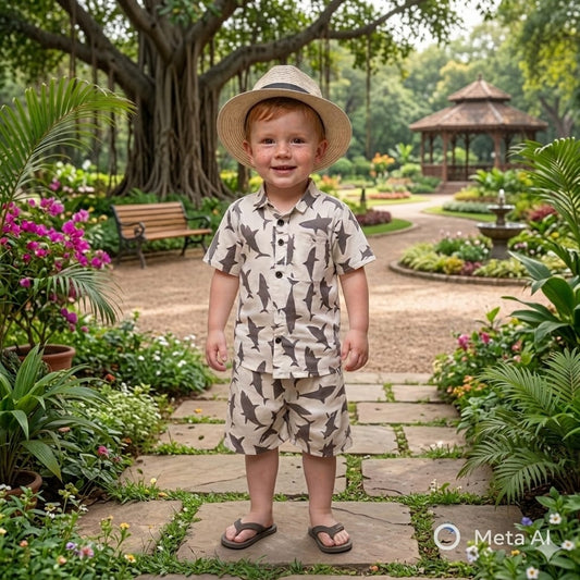 Nicker Shirt & Cap in Cotton Stuff -  Half Bazoo Fish Print