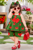 Frock with Band & Short in Tomato Print