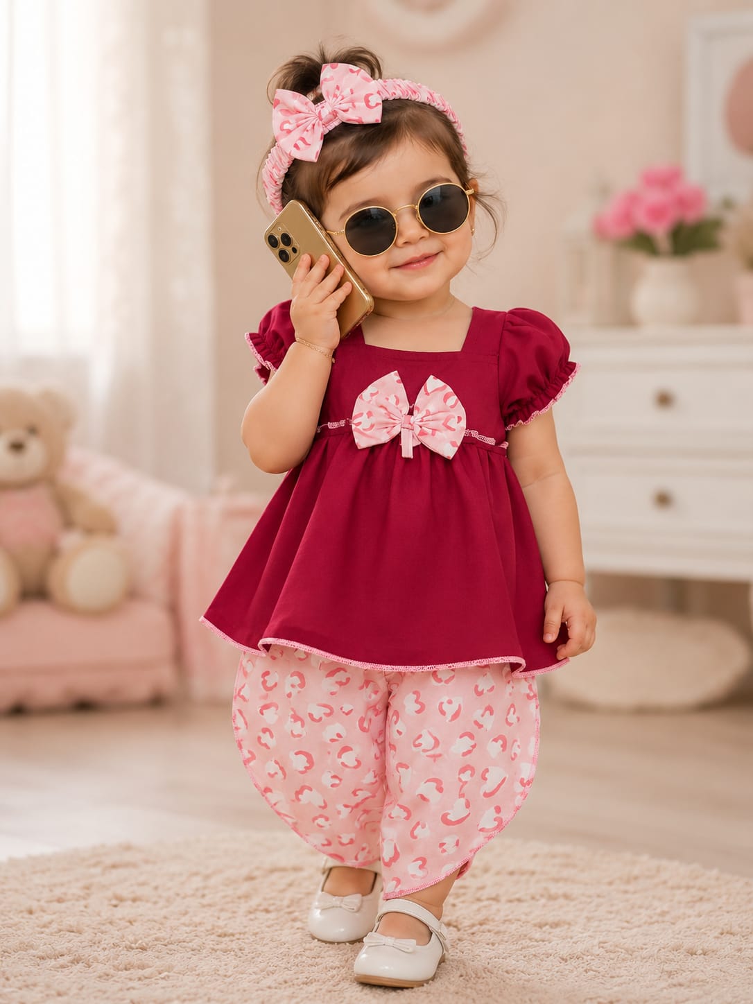 Frock With Trouser and Same Band in Cheeta Print