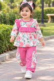Full Bazoo Frock with Band & Pink Frill Trouser in Winter Cotton
