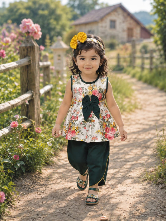 Frock with Trouser & Band In Green
