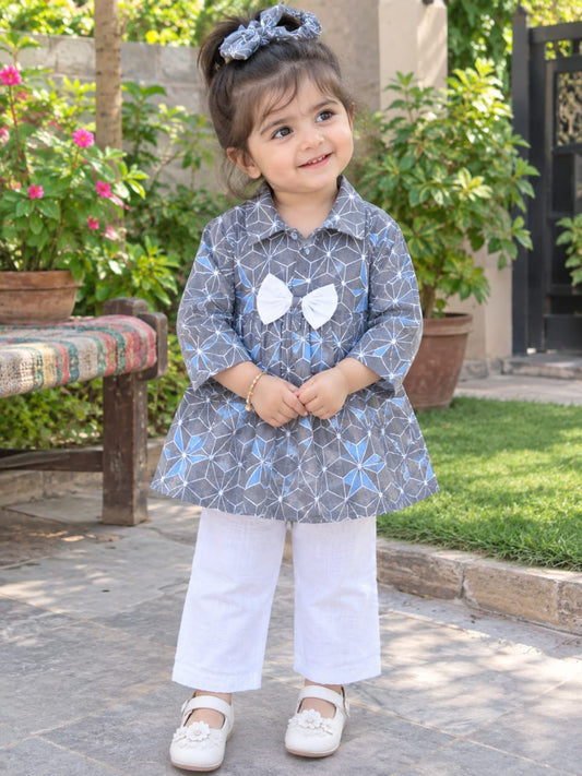 Full Bazoo Frock Collar Design with Band & in Winter Cotton