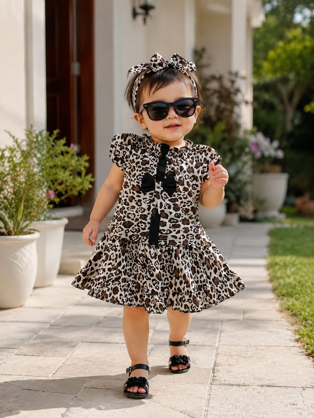 Black Cheetah Print  Top & Skirt With band