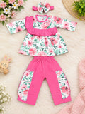 Full Bazoo Frock with Band & Pink Frill Trouser in Winter Cotton