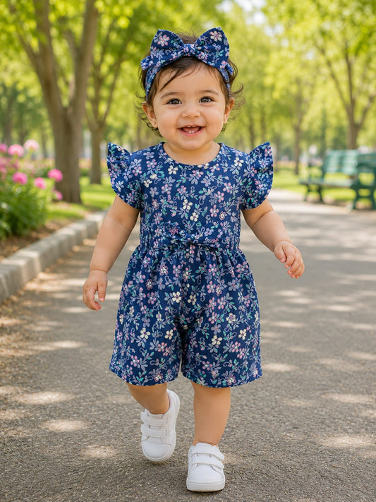 Jumpsuit / Slim Body Fit Suit  With Band in Blended Stuff Flower print