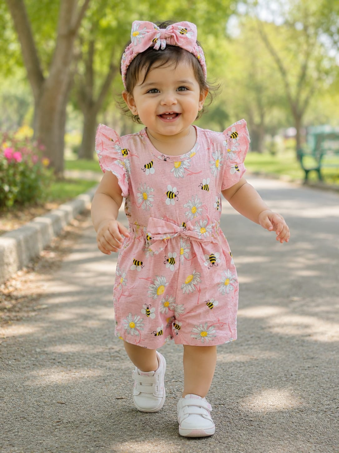 Jumpsuit / Slim Body Fit Suit  With Band in Blended Stuff Honey Bee print