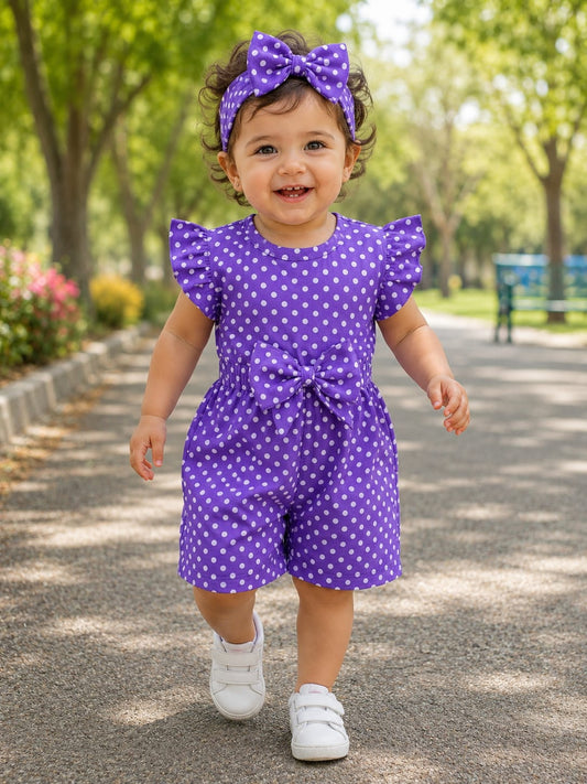 Jumpsuit / Slim Body Fit Suit  With Band in Blended Stuff Polka Dott Print