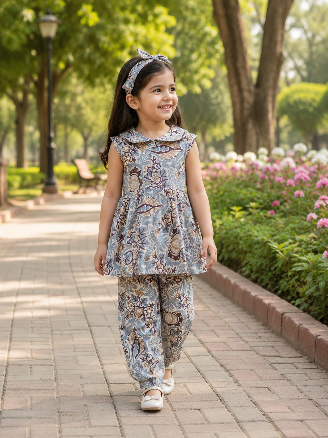 Frock with Band & Trouser in  Colar Design