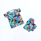 Nicker Shirt in Jersey Stuff Half Bazoo In Blue Multi Flowers