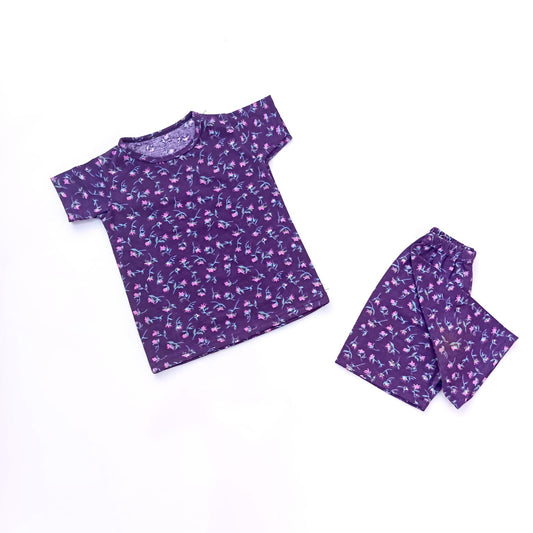 Nicker Shirt in Jersey Stuff -  Half Bazoo - Purple Flowers