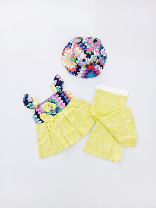 Frock with Cap & Green Plazo