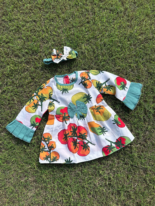 Single Frock with Band Fruits print