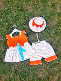 Frock with Cap & Short in Orange Contras