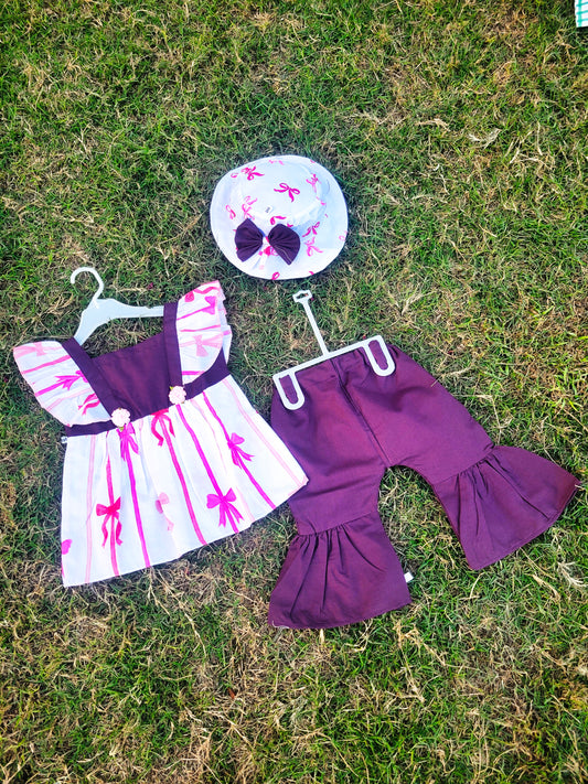 Frock with Trouser & Cap In Maroon