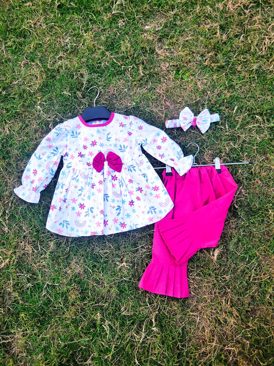 Frock with Band & Trouser in Pink color