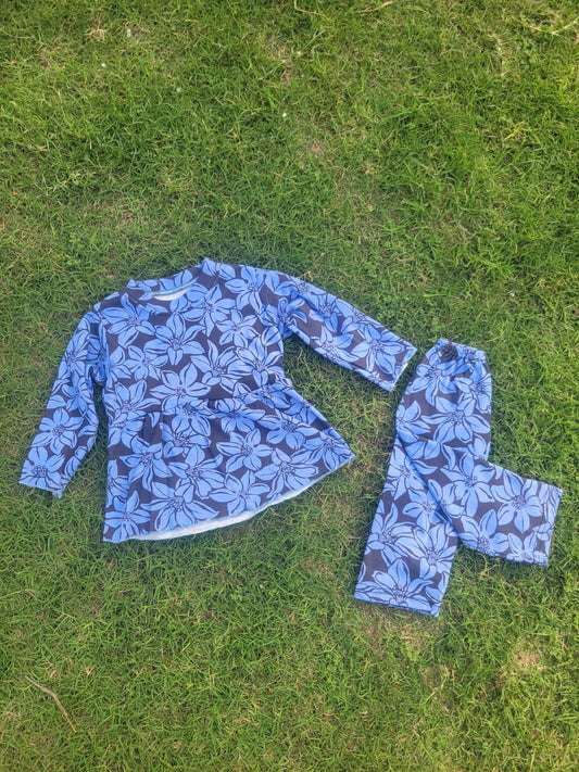 Full Bazo Frock with Trouser In Banayani Stuff jersey Sky Blue color