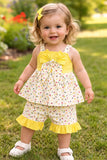 3PC Summer Cotton Frock with Short in Yellow color