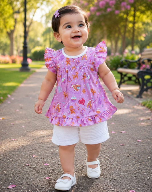 Frock With Short and Same Band in Bazo Frill Design