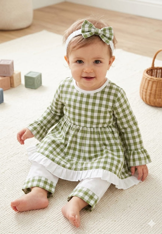 Full Bazoo Frock with Band & Trouser in Green