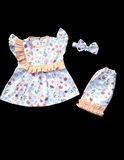 Summer Soft Cotton Frock with Shorts & Band - White Booti Print