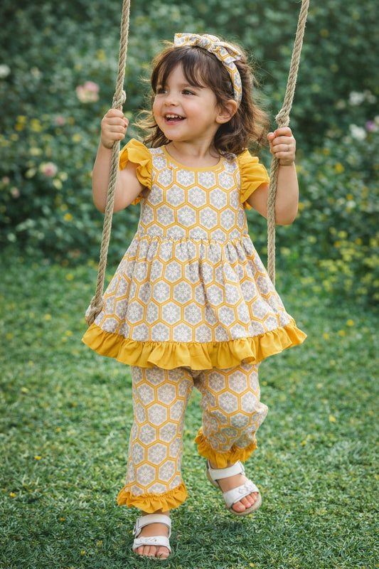 Summer Soft Cotton Frock with Band & Trouser - Front Frill