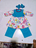 Full Bazoo Frock with Band & Blue Trouser in Winter Cotton