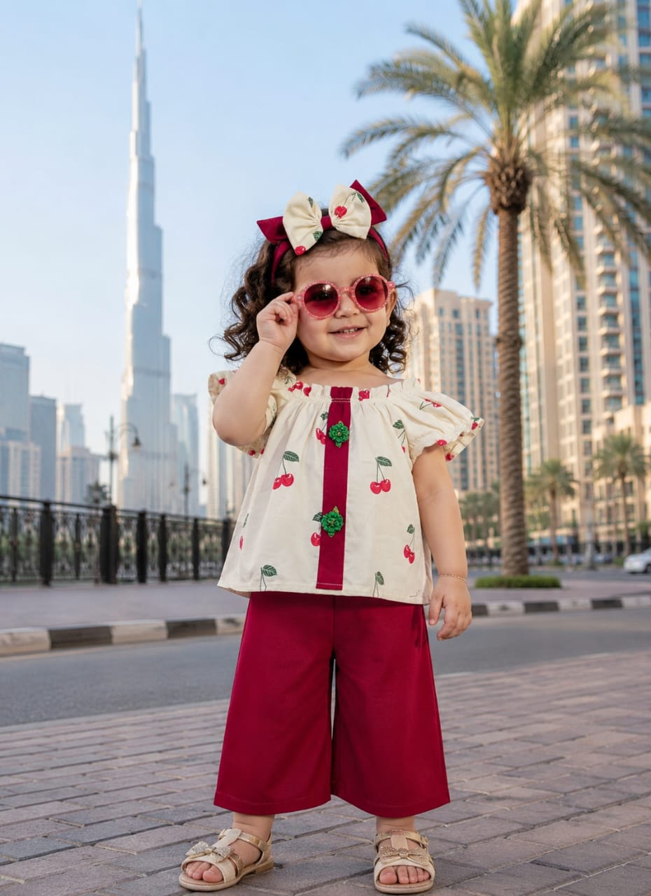 Top With Trouser and Same Band in cherry print