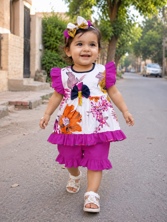 Frock with Band & Shorts in Purple