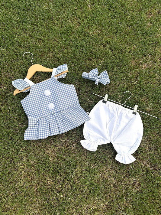 Summer Stuff Soft Cotton Shirt and Shorts with Band In Blue Check