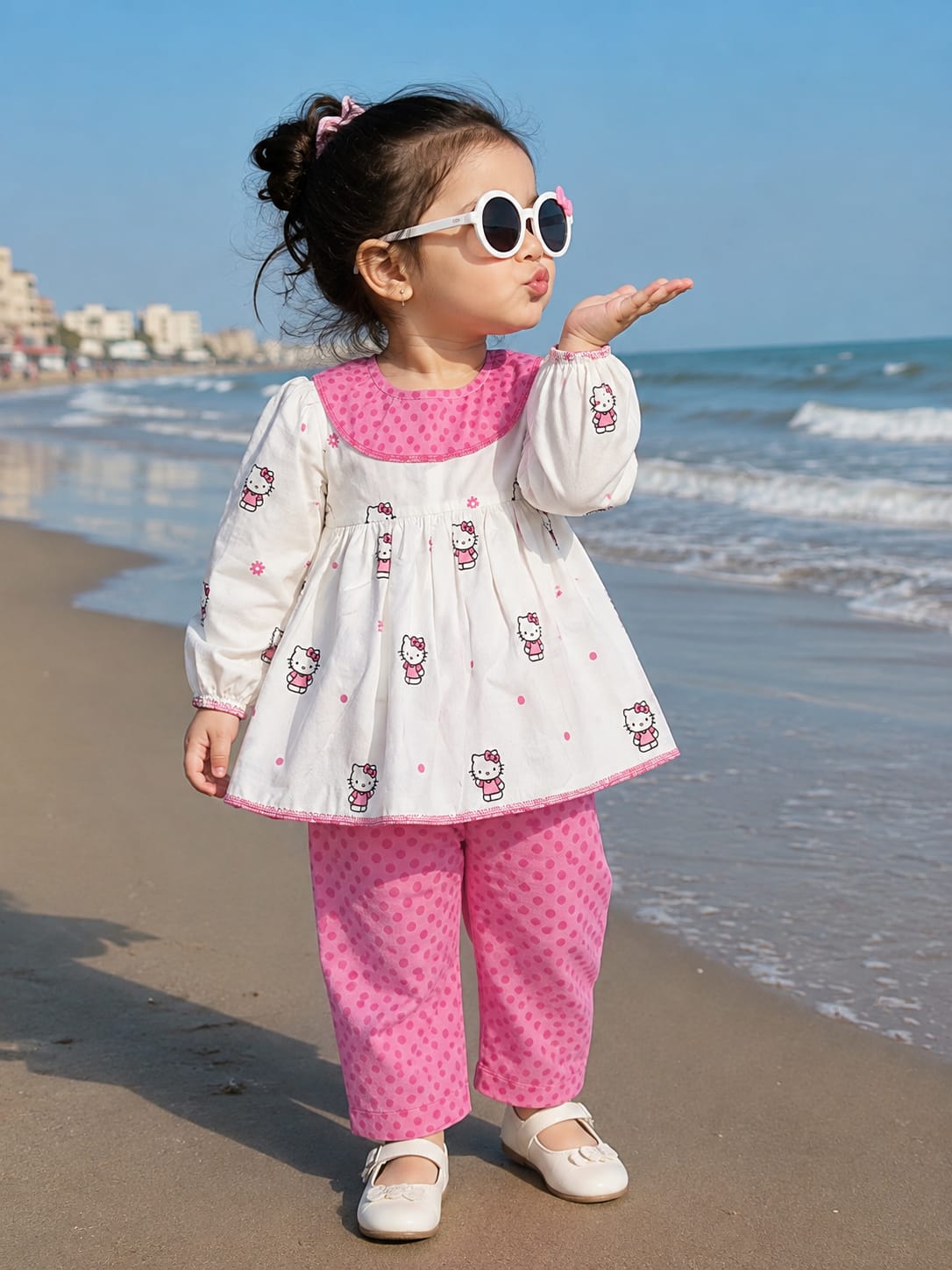 Full Bazoo Frock with Band & Pink Trouser in Winter Cotton