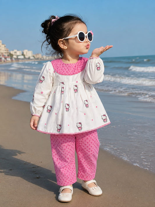 Full Bazoo Frock with Band & Pink Trouser in Winter Cotton