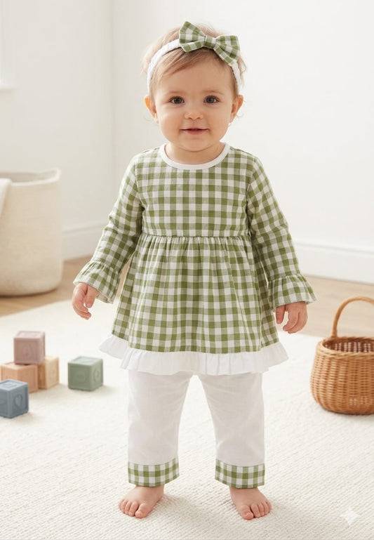 Full Bazoo Frock with Band & Trouser in Green