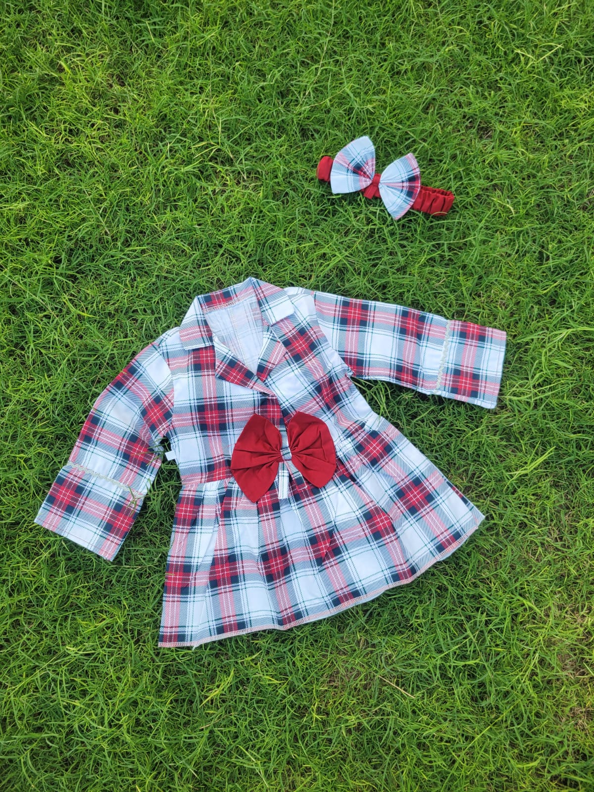 Single Frock with Band red check collar style