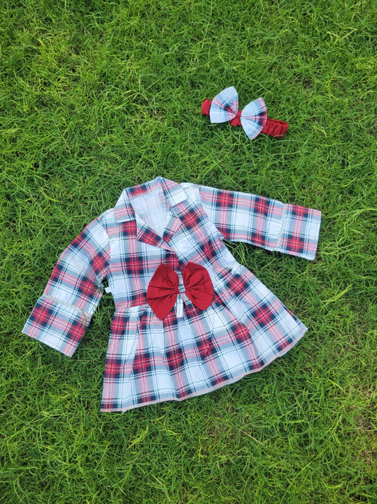 Single Frock with Band red check collar style