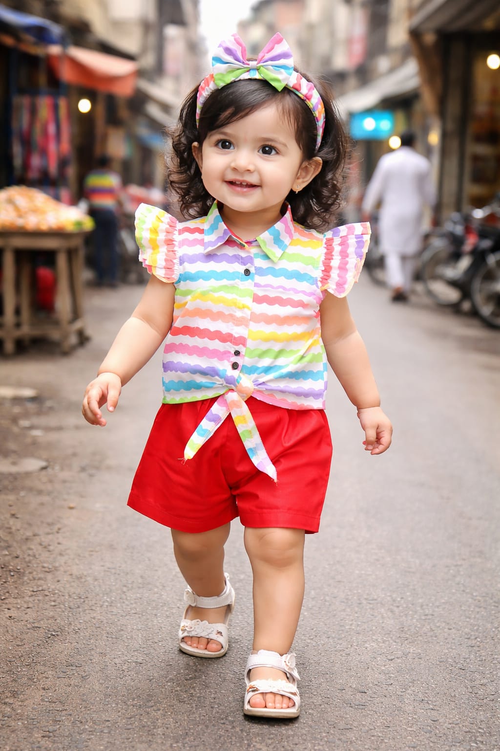 Top & Short With Same Band in Lining print