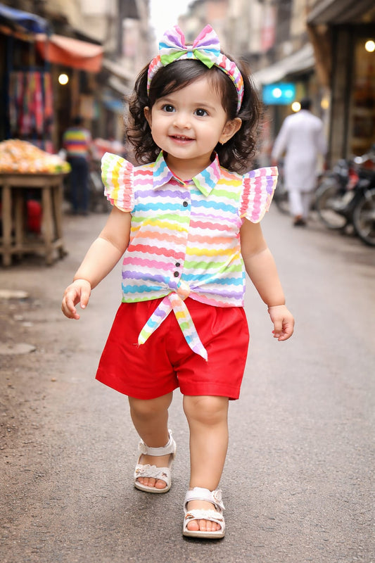 Top & Short With Same Band in Lining print