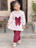 Full Bazoo Frock with Band & Trouser in Heart Print Best For Mid Season & winter