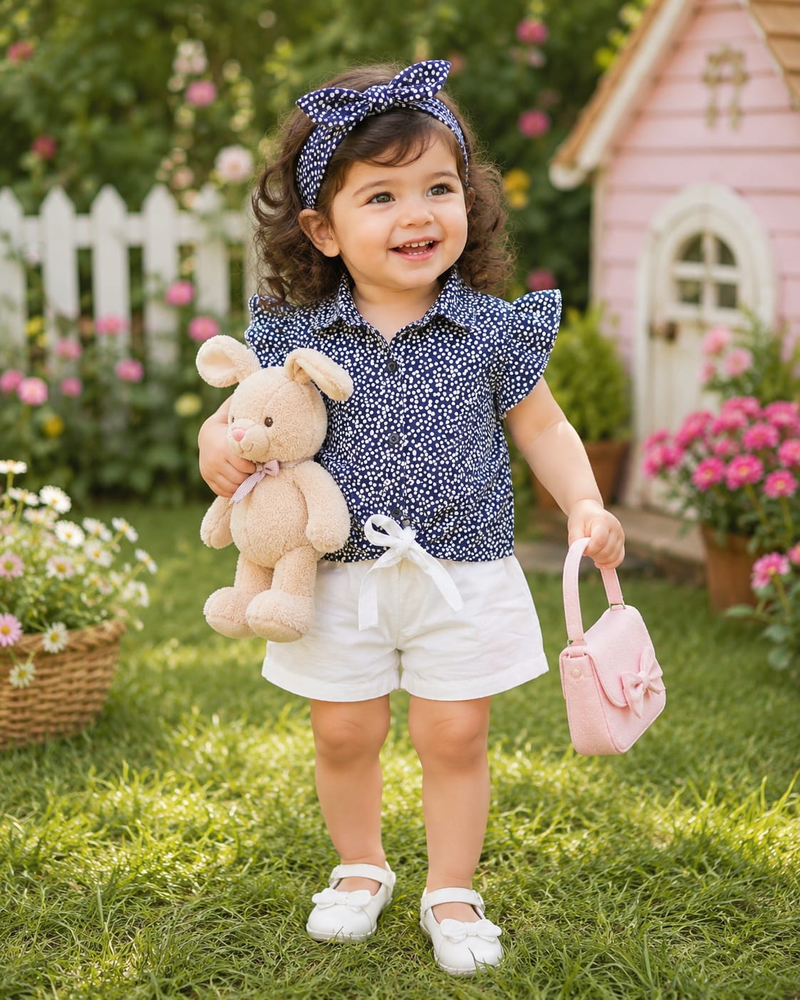 Shirt & Shorts With band in Polka Dot Print