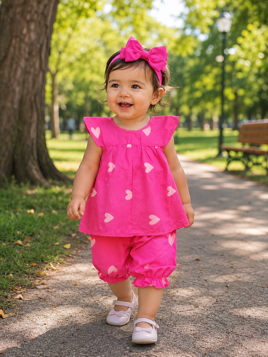 Frock with Band & Trouser in Pink color